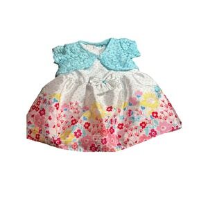 New Born Baby Dress 0-3 Months Blue Sweater Top Polka Dot and Spring Floral